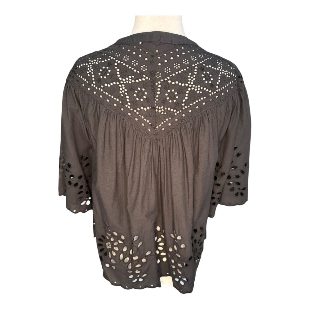 Madewell Black Eyelet Cropped Button-Front Blouse - Picture 4 of 8